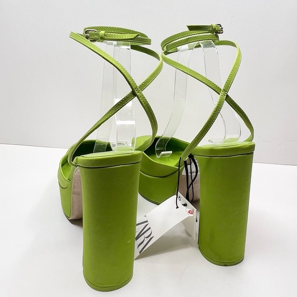 Zara Chunky Heeled Platform Shoes in Neon Green Size 39 - Picture 8 of 12